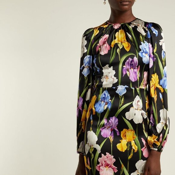 Dolce & Gabbana Iris Print Stretch Silk Midi Dress 38 2 - Picture 2 of 16